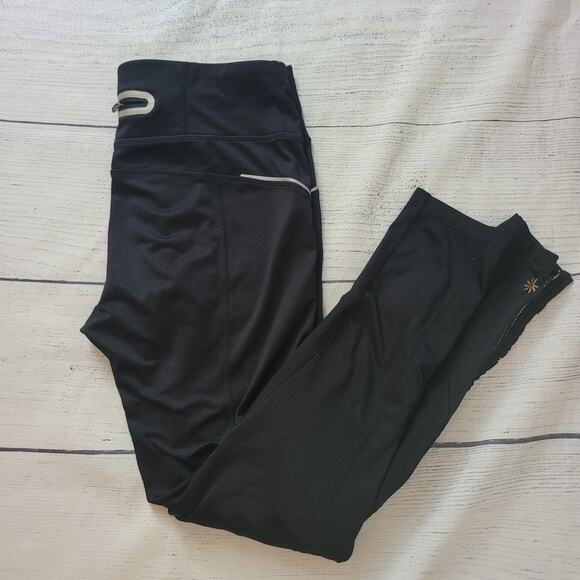 Athleta Size S Black Zip Hem Chatarunga Tights Leggings Activewear Run Tight - Picture 8 of 8